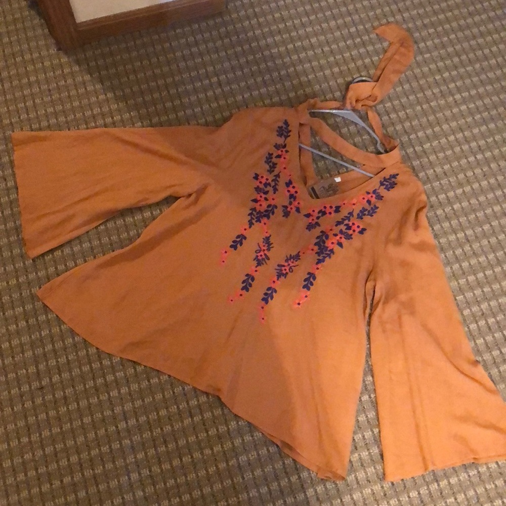 Embroidered mustard blouse